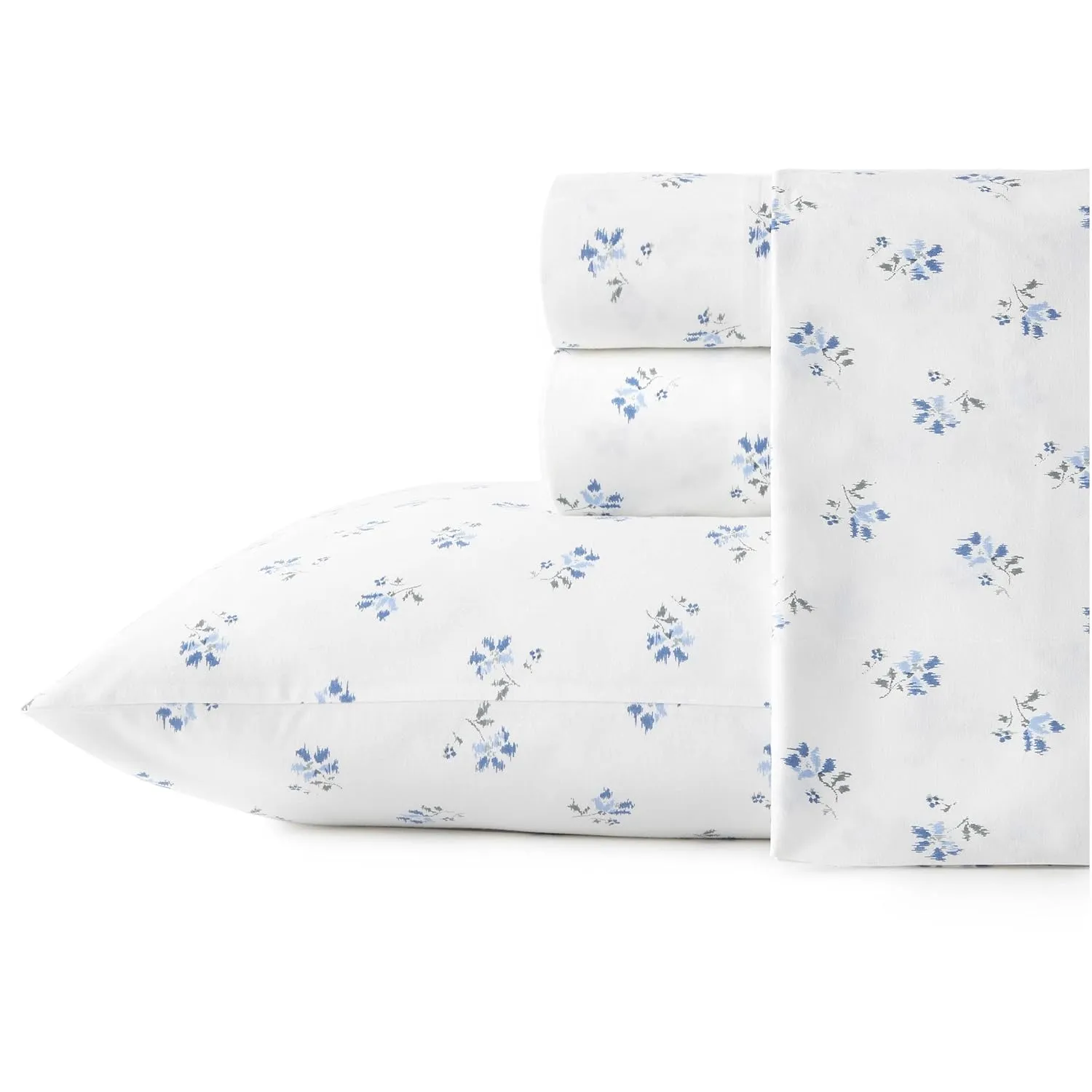 - Full Sheets, Cotton Percale Bedding Set, Crisp & Cool Home Decor (Blue Sketc