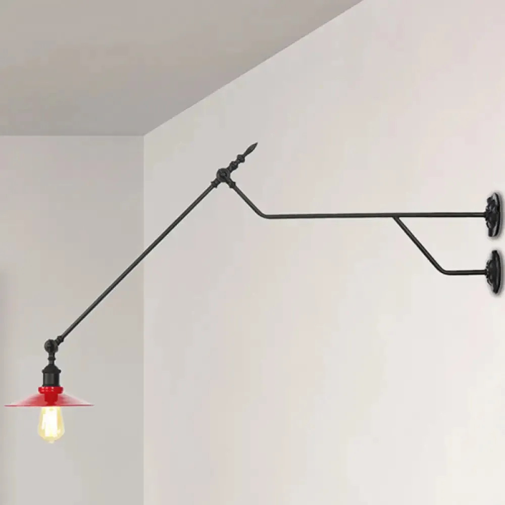 1-Light Industrial Wall Mounted Sconce with Metal Cone Shade in Black, Red and White for Living Room