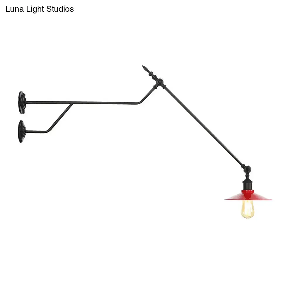 1-Light Industrial Wall Mounted Sconce with Metal Cone Shade in Black, Red and White for Living Room