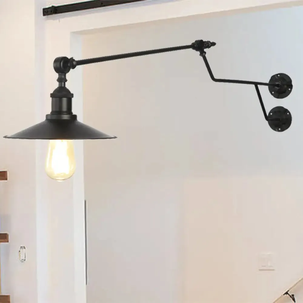 1-Light Industrial Wall Mounted Sconce with Metal Cone Shade in Black, Red and White for Living Room