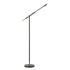 10 Watt Adjustable Metal Frame Floor Lamp, Black And Brass By Benzara