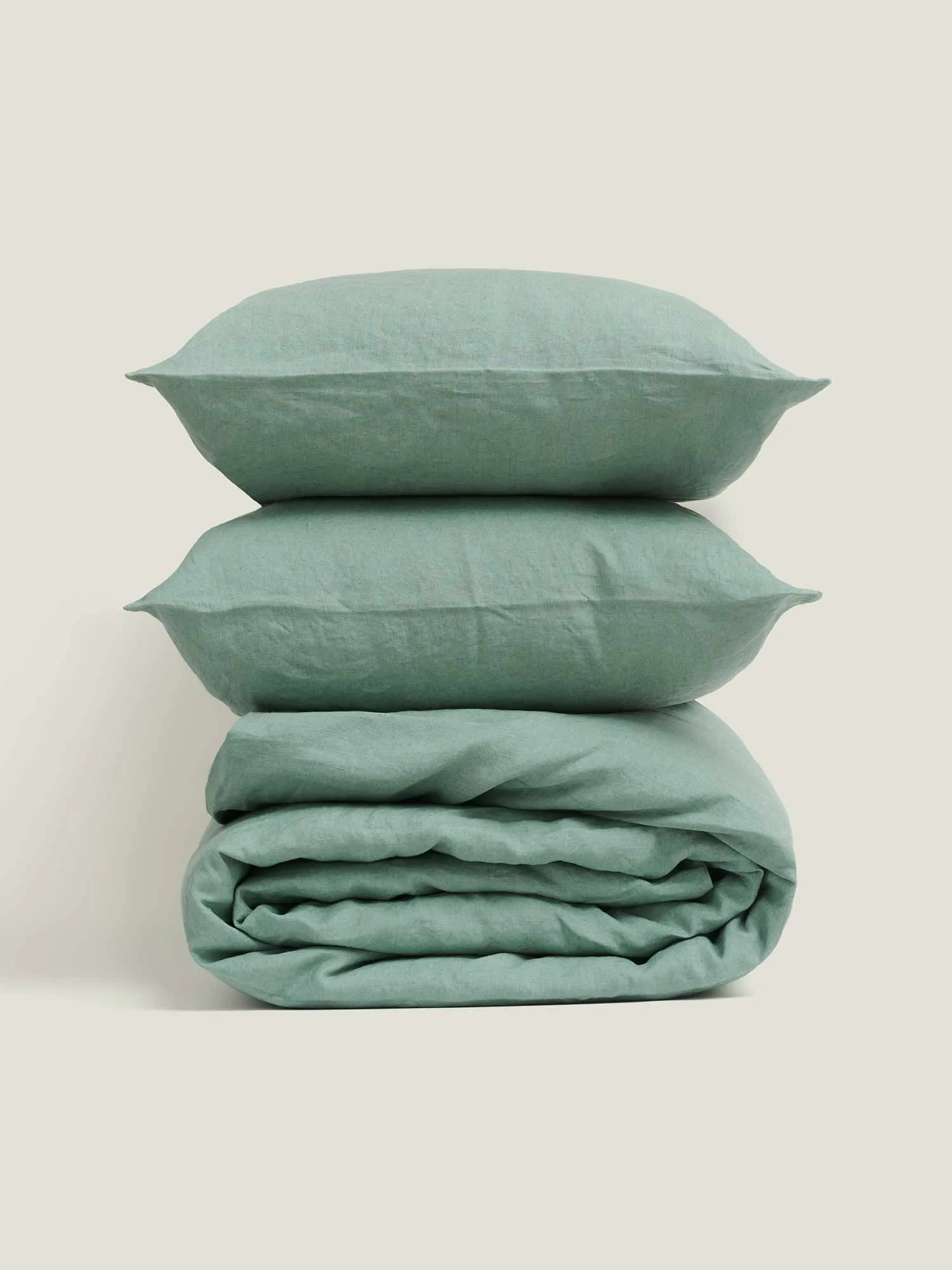 100% Linen Duvet Set in Green Fig