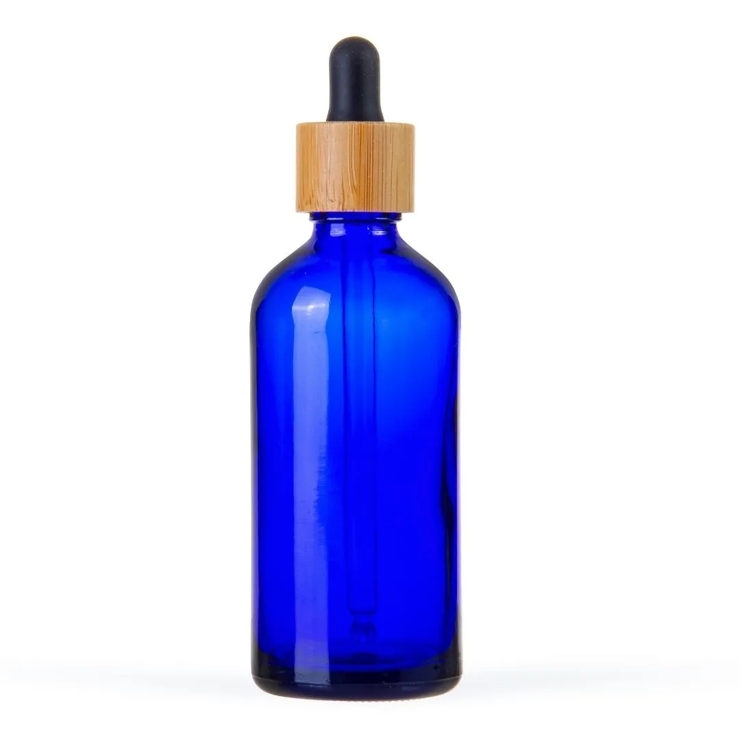 100ml Cobalt Blue Glass Bottle with Bamboo Dropper