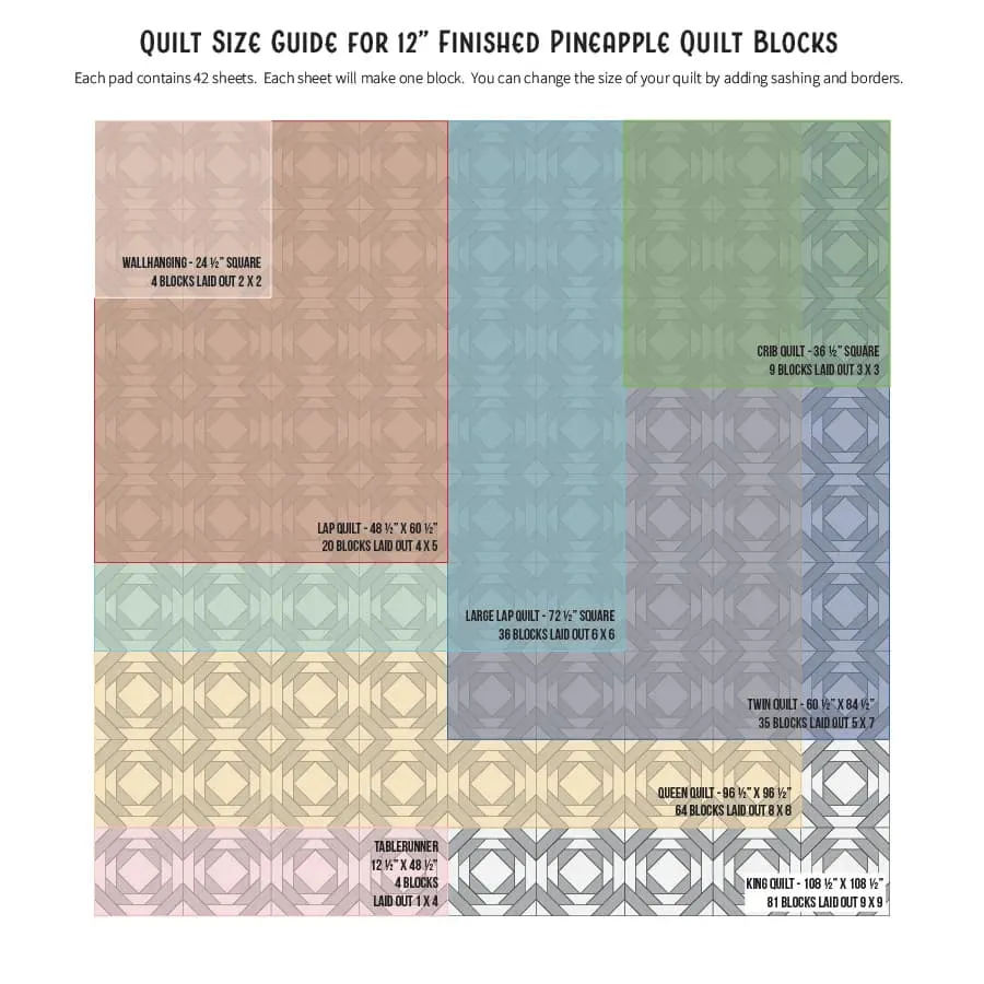 12" Pineapple Quilt Block Foundation Paper Piecing Pad