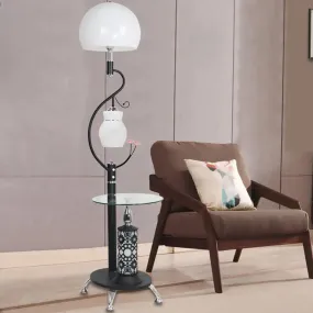 2-Bulb Countryside Style Black/White Dome Shade Floor Lamp with Beveled Crystal Accents