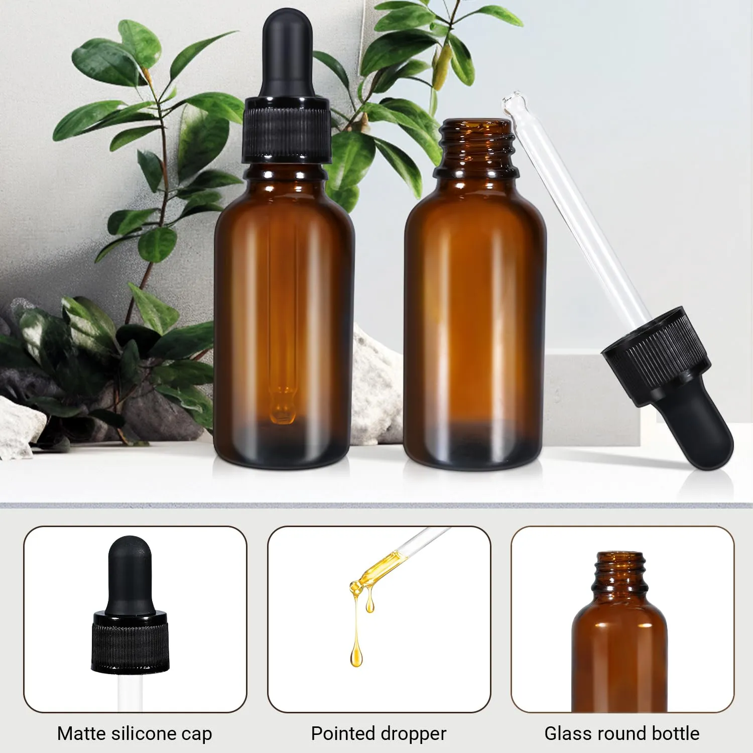 20ml (5 Pack) Amber Leakproof Glass Dropper Bottles for Essential Oils