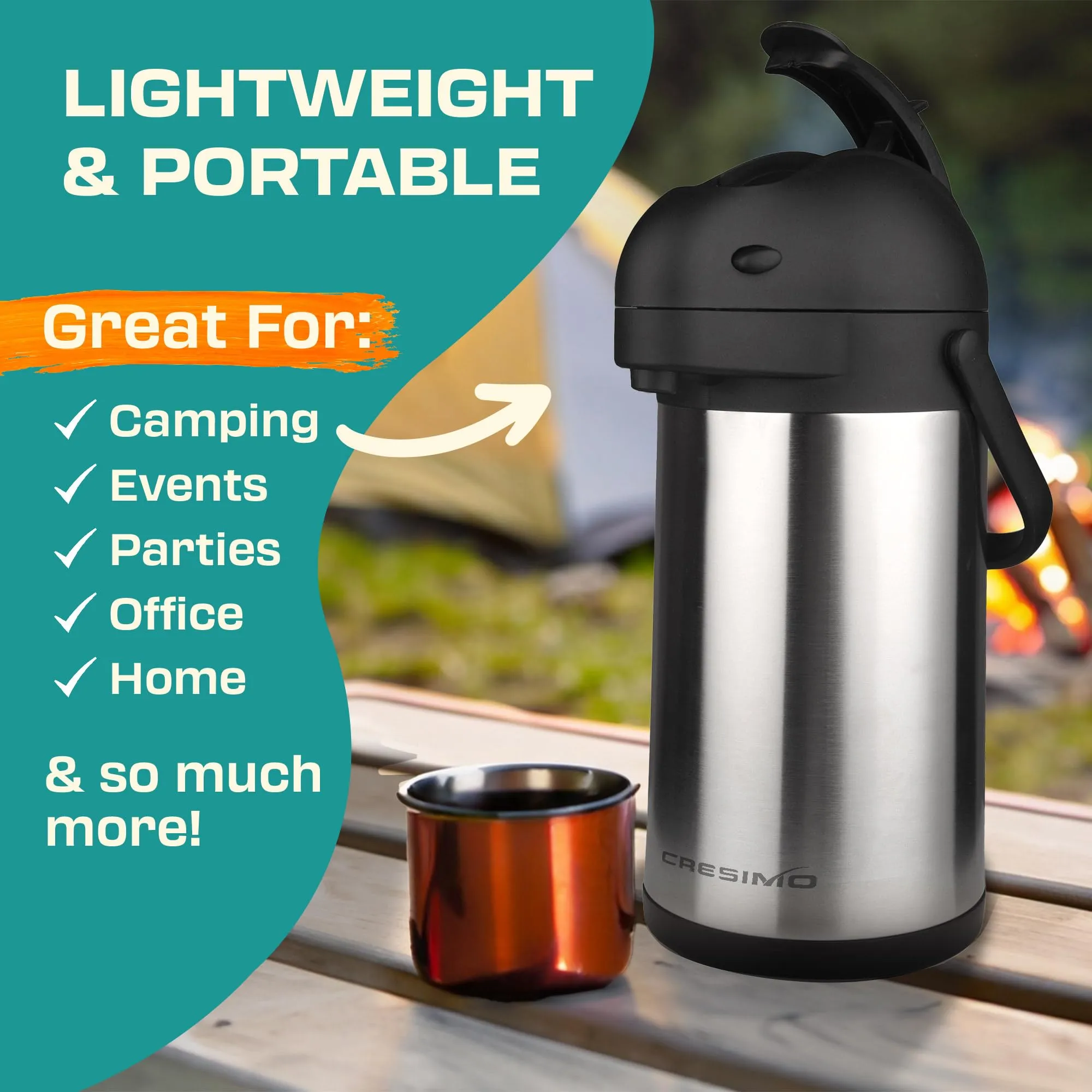 2.2 Liter Airpot Thermal Coffee Carafe with Pump/Lever Action/Stainless Steel Insulated Thermos / 12 Hour Heat Retention / 24 Hour Cold Retention / 74 Ounce Pump Coffee Pot