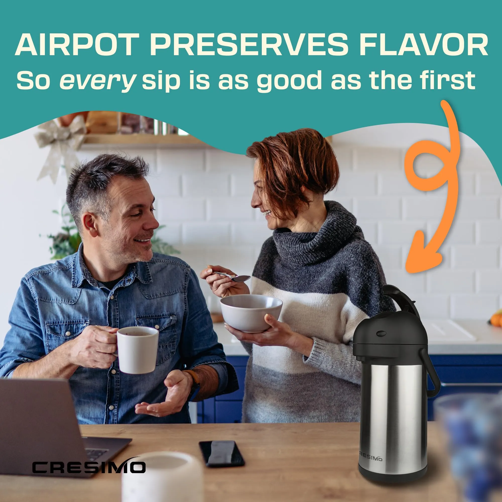 2.2 Liter Airpot Thermal Coffee Carafe with Pump/Lever Action/Stainless Steel Insulated Thermos / 12 Hour Heat Retention / 24 Hour Cold Retention / 74 Ounce Pump Coffee Pot