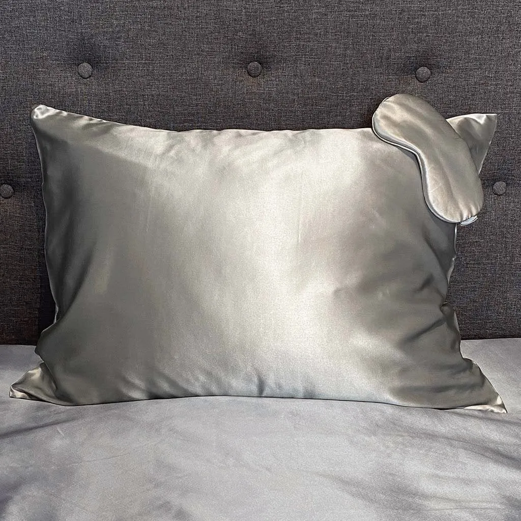 22 Momme Silk Pillowcase & Sleep Mask Gift Set - Silver