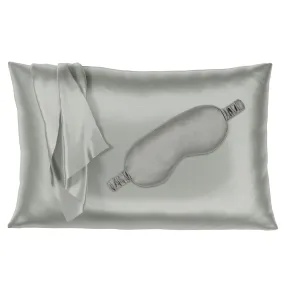 22 Momme Silk Pillowcase & Sleep Mask Gift Set - Silver