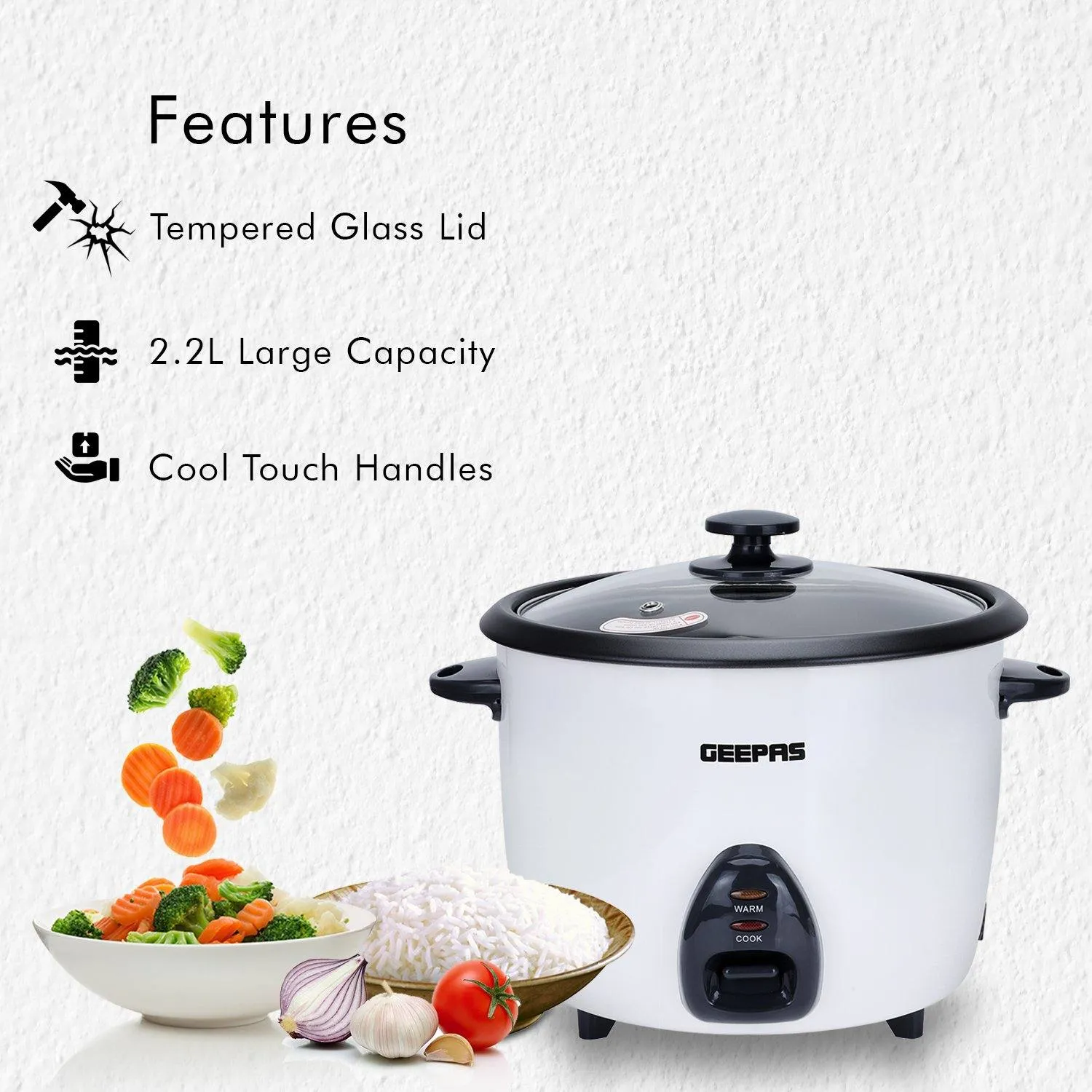 2.2L White Electric Rice Cooker With Steamer