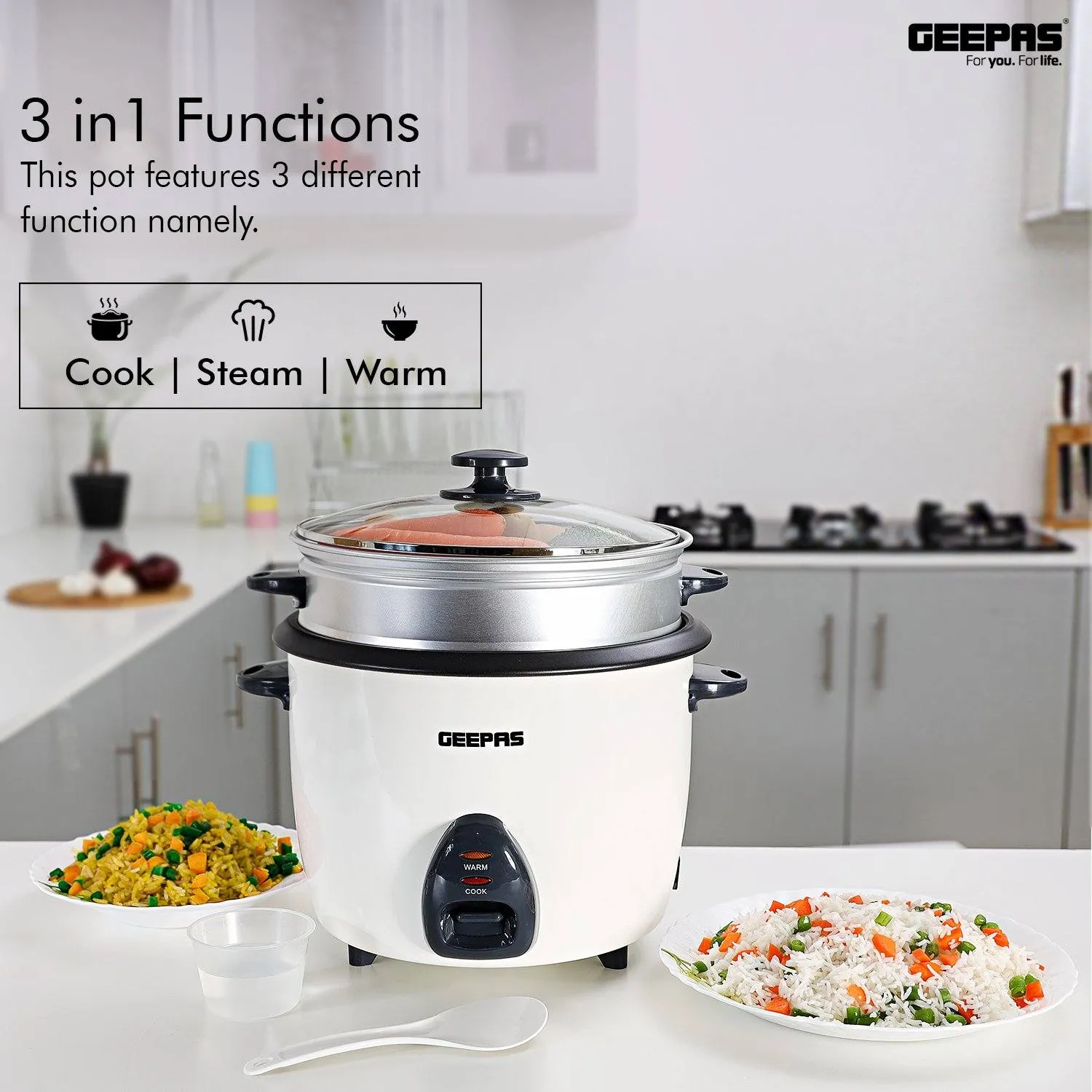 2.2L White Electric Rice Cooker With Steamer