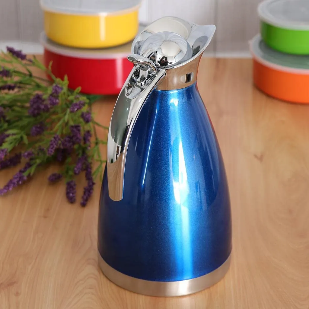 2L Double Vacuum Insulation Thermal Coffee Carafe Home Water Pot Blue