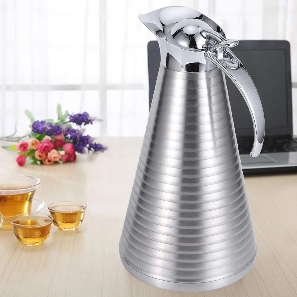 2L Stainless Steel Thermal Coffee Carafe Double Walled Vacuum Flask Insulation Pot with V-Shaped Spout,Prevent Water Splattering, and Use More Safely.