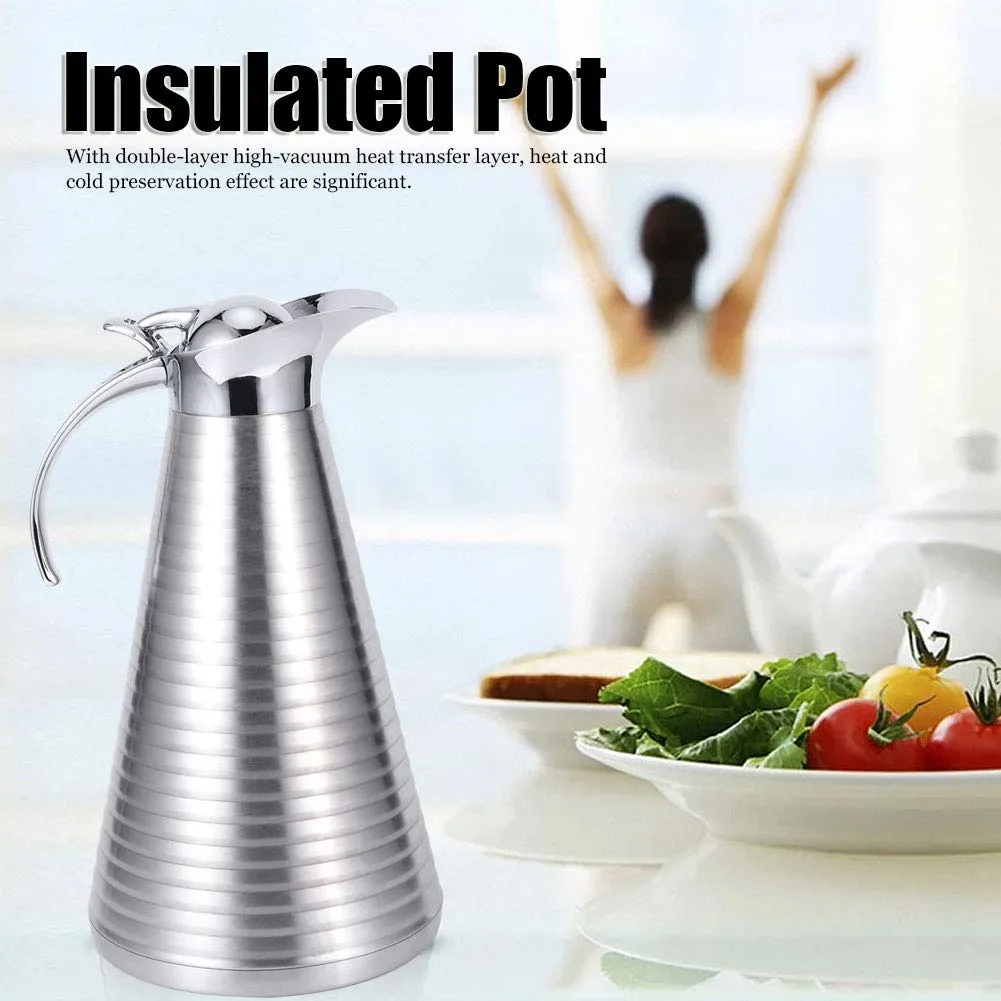 2L Stainless Steel Thermal Coffee Carafe Double Walled Vacuum Flask Insulation Pot with V-Shaped Spout,Prevent Water Splattering, and Use More Safely.