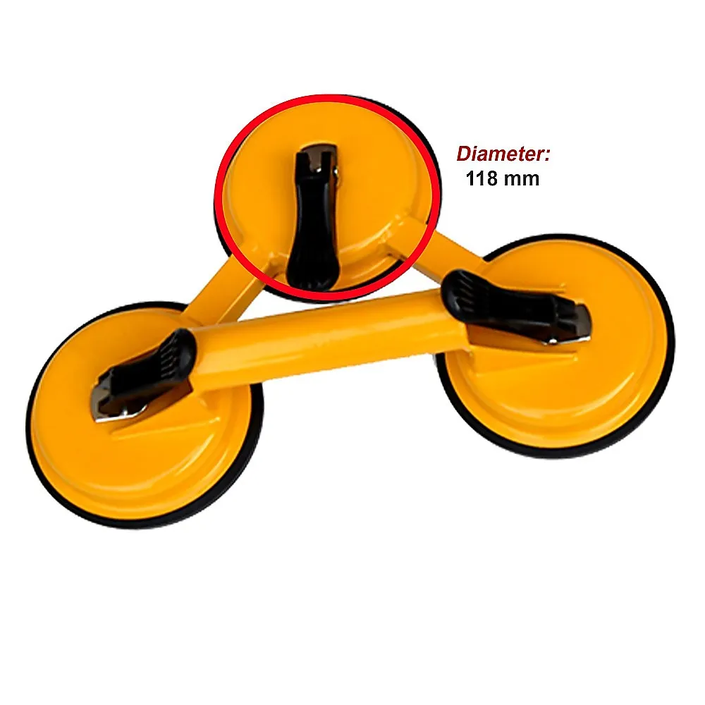 2x 150kg Triple Suction Cup Glass Lifters, Aluminum-Rubber