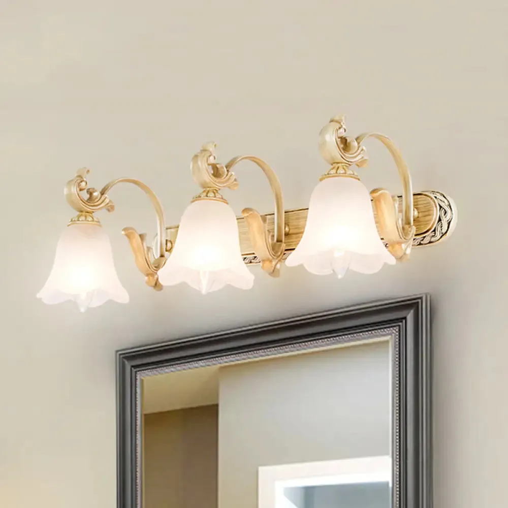 3-Head Colonial Style Gold Opal Glass Wall Mounted Bathroom Vanity Light Fixture