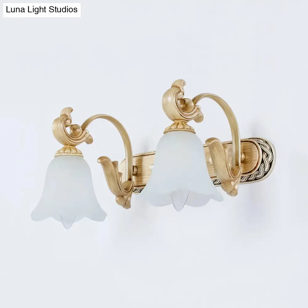 3-Head Colonial Style Gold Opal Glass Wall Mounted Bathroom Vanity Light Fixture