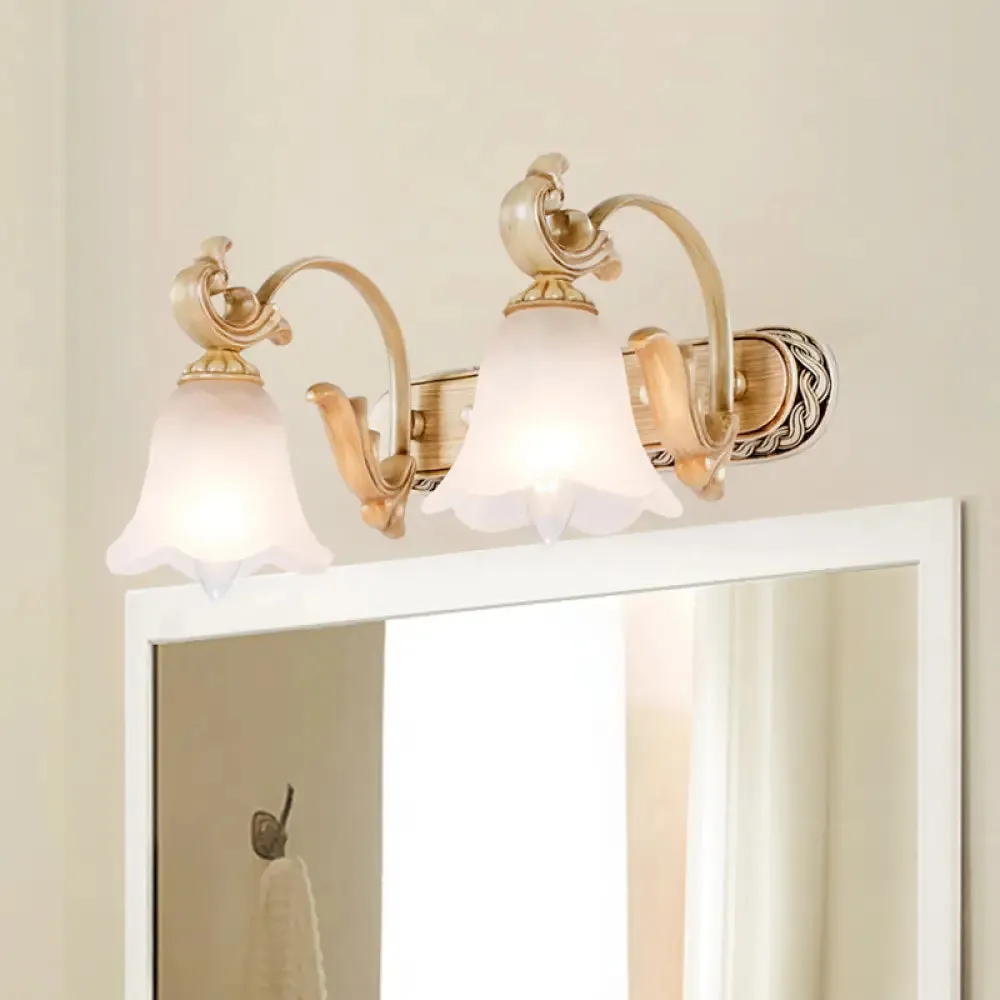 3-Head Colonial Style Gold Opal Glass Wall Mounted Bathroom Vanity Light Fixture