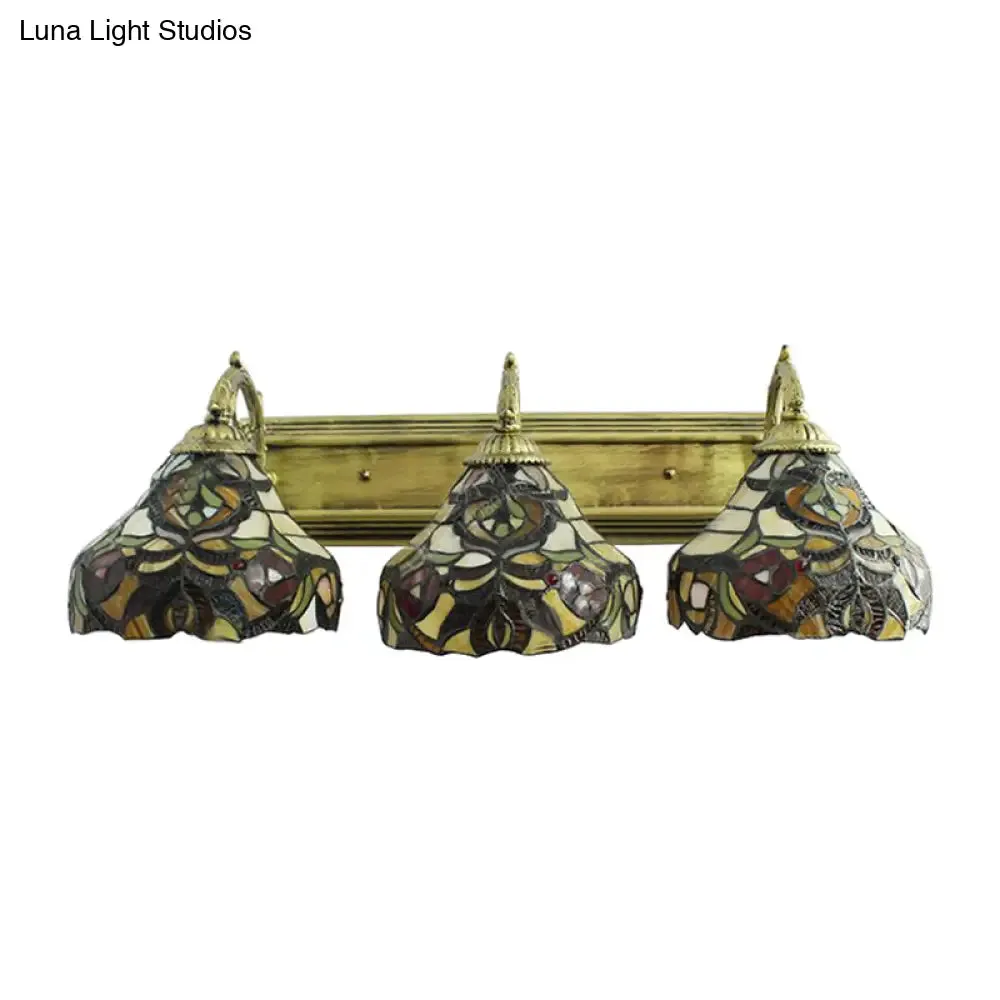 3-Light Stained Glass Flower Wall Sconces - Brass Tiffany Rustic Wall Lamp, Ideal for Hotels