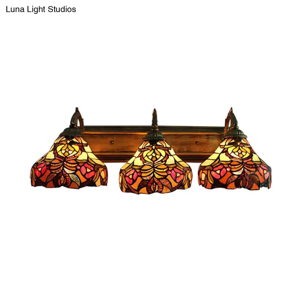 3-Light Stained Glass Flower Wall Sconces - Brass Tiffany Rustic Wall Lamp, Ideal for Hotels