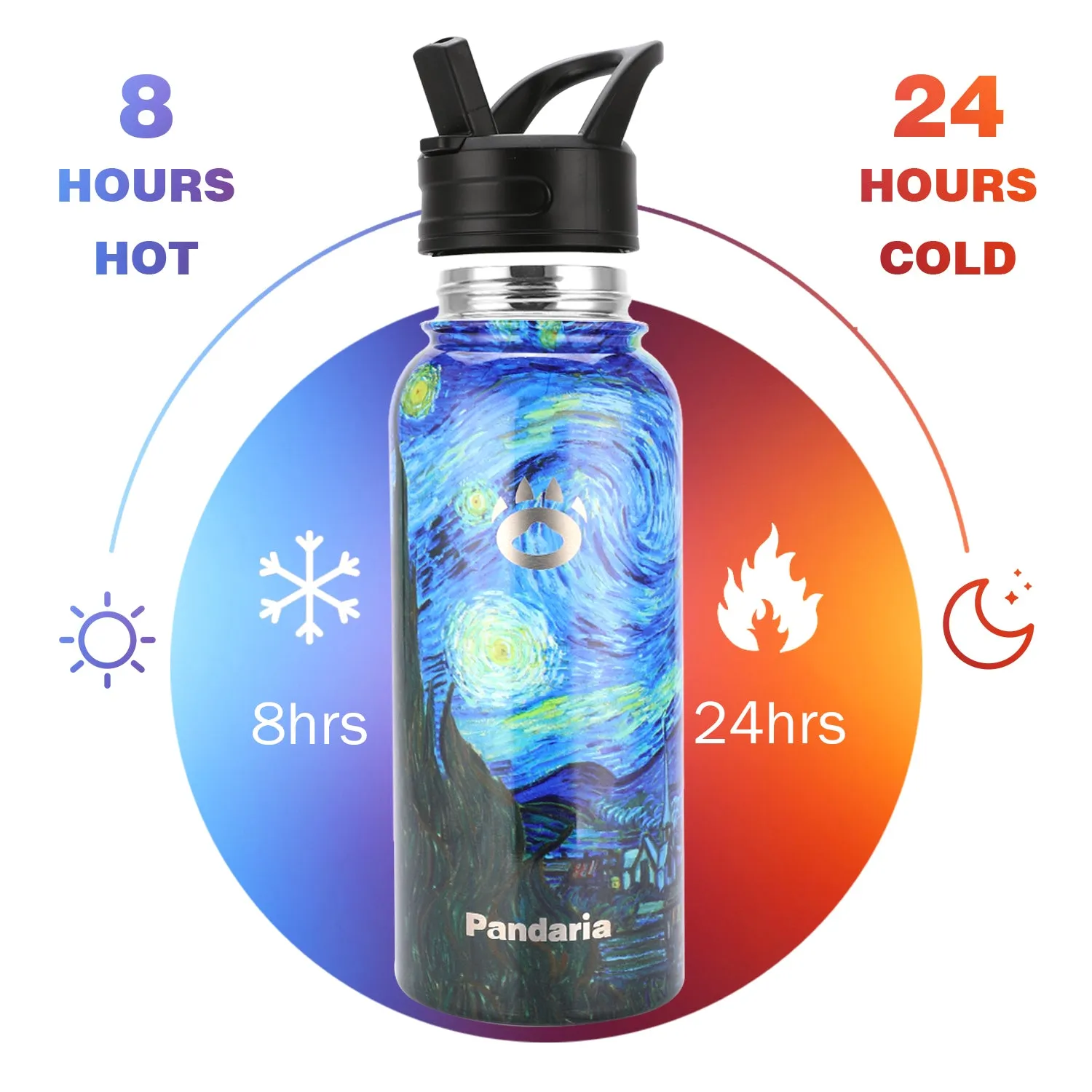 32oz Vacuum Insualed Water Bottle Stainless Steel Sports Canteen with Lids and Straws, Starry Night