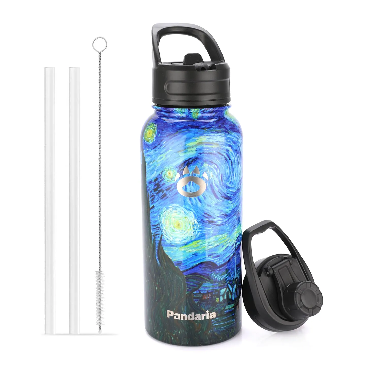 32oz Vacuum Insualed Water Bottle Stainless Steel Sports Canteen with Lids and Straws, Starry Night