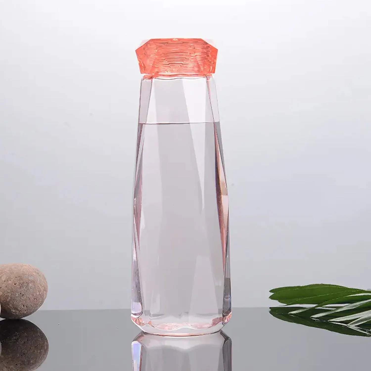 5213 Glass Fridge Water Bottle Plastic Cap With Two Water Glass For Home & Kitchen Use