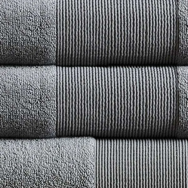 6 Piece Cotton Towel Set, Softly Textured Design, Dark Gray