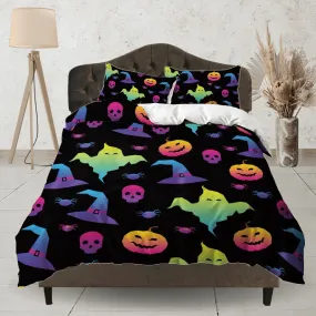 90s neon halloween bedding & pillowcase, gothic duvet cover, dorm bedding, halloween decor goth bedding, halloween gift, toddler bedding