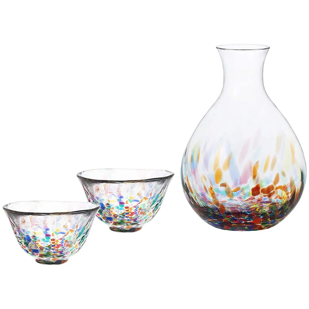 Aderia FS-71559 Tsugaru Vidro Sake Bowl Set, Nebuta Noodle, Value Count: Approx. 12.2 fl oz (365 ml), Cup: Approx. 1.7 fl oz (50 ml), Made in Japan