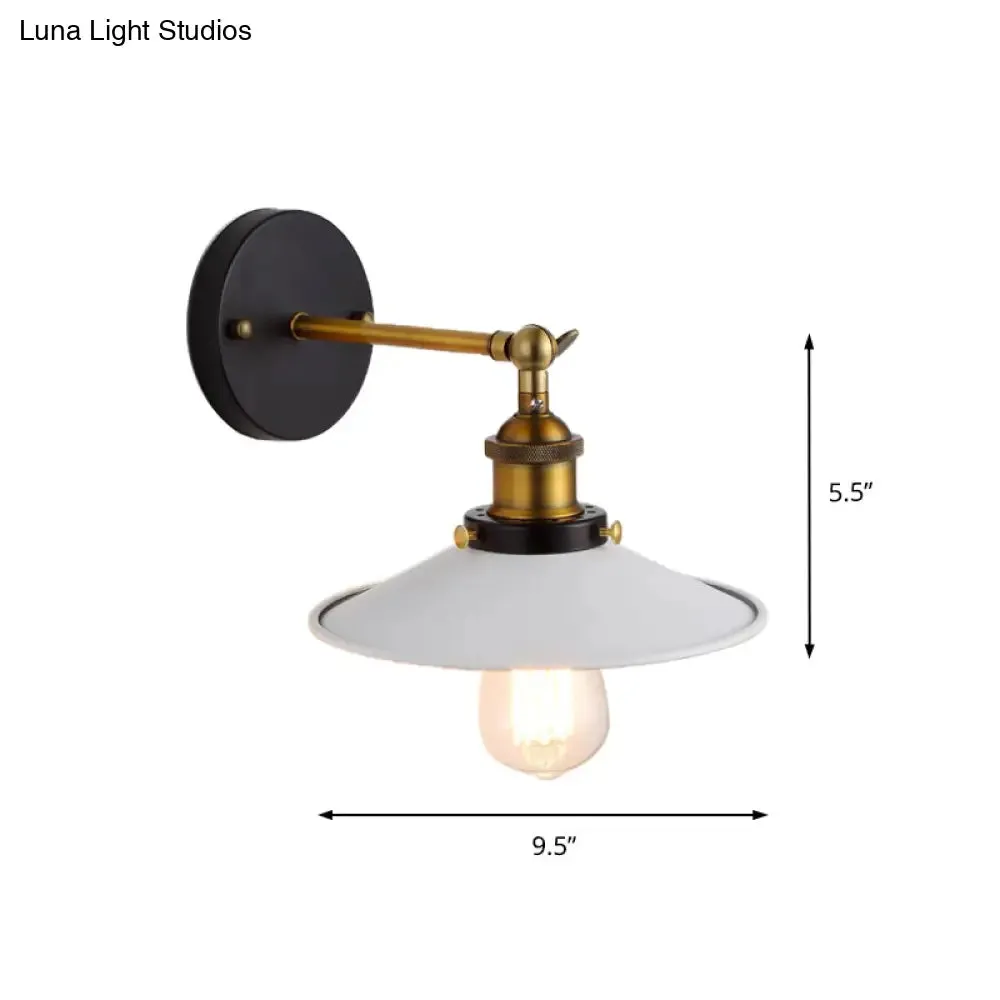 Adjustable Industrial Sconce Light with Metallic White Saucer Shade for Corridor