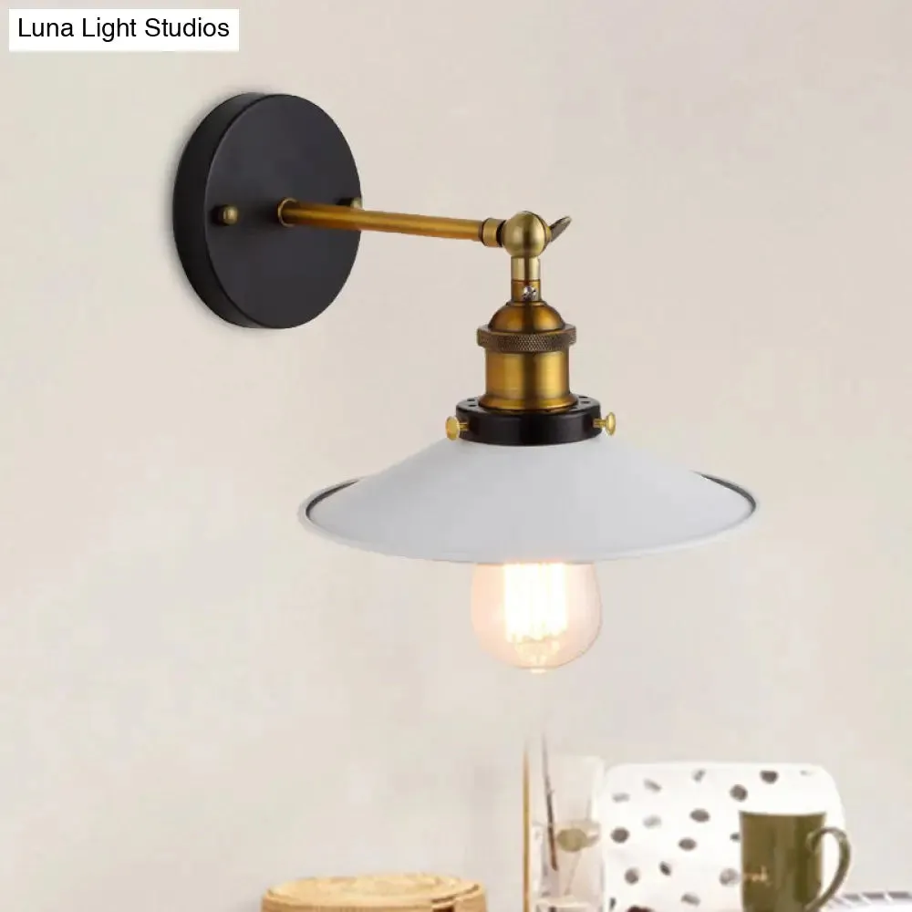 Adjustable Industrial Sconce Light with Metallic White Saucer Shade for Corridor