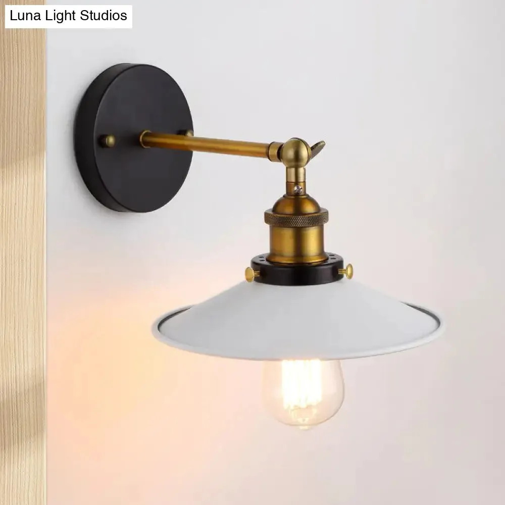 Adjustable Industrial Sconce Light with Metallic White Saucer Shade for Corridor