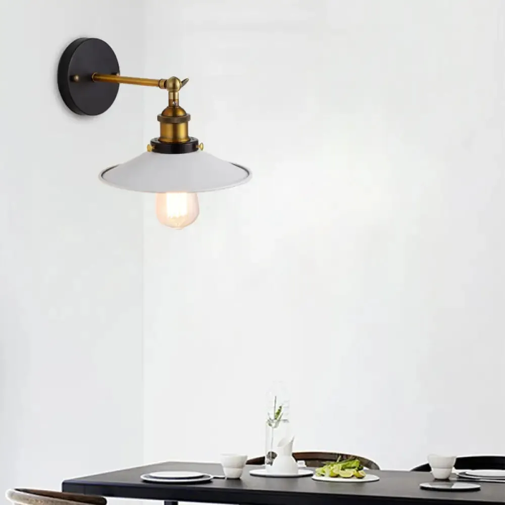 Adjustable Industrial Sconce Light with Metallic White Saucer Shade for Corridor