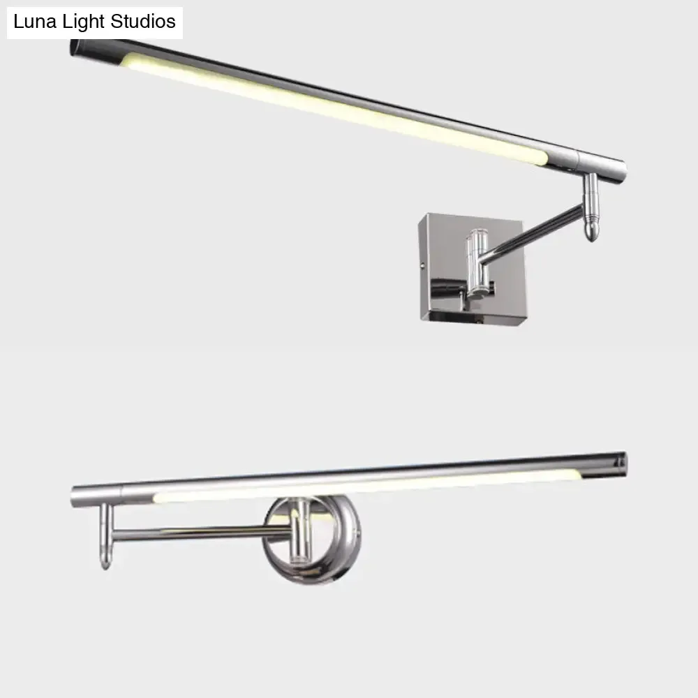 Adjustable LED Vanity Sconce with Metallic Mini Cylinder and Round/Square Backplate in Silver - Warm/White Lighting