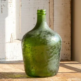 Aged Green Glass Cellar Bottle Small