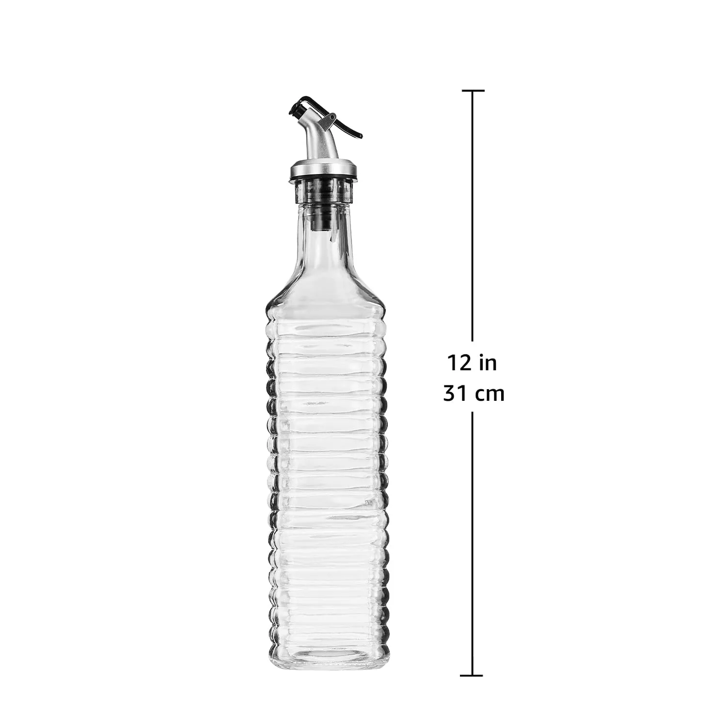 Amazon Brand - Solimo Oil Dispenser with Spout; Leak-proof, Dust-proof, Messy-pour-free, Silica Glass, Striped Design, Set of 2, 500 ml