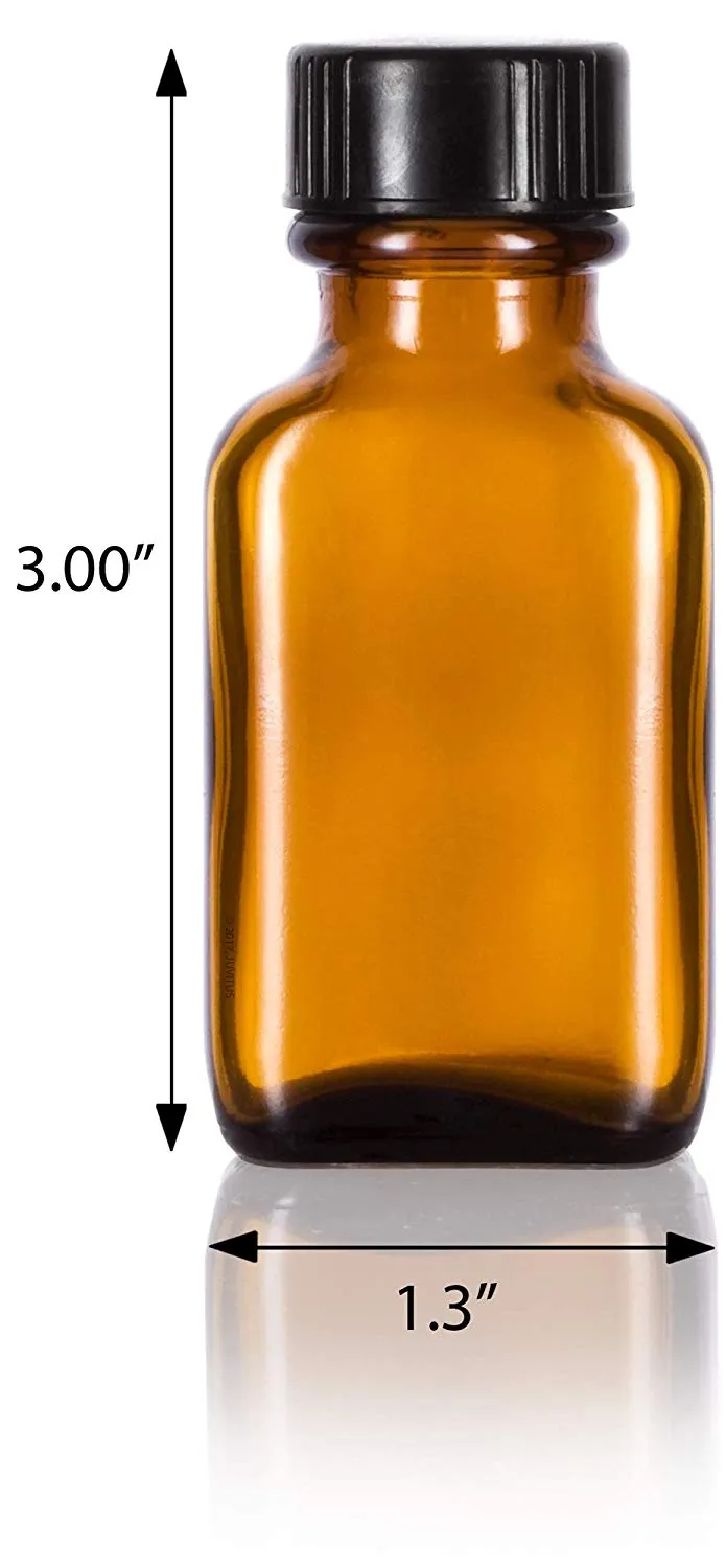 Amber Glass Rectangle Bottle with Black Phenolic Cap - 1 oz / 30 ml