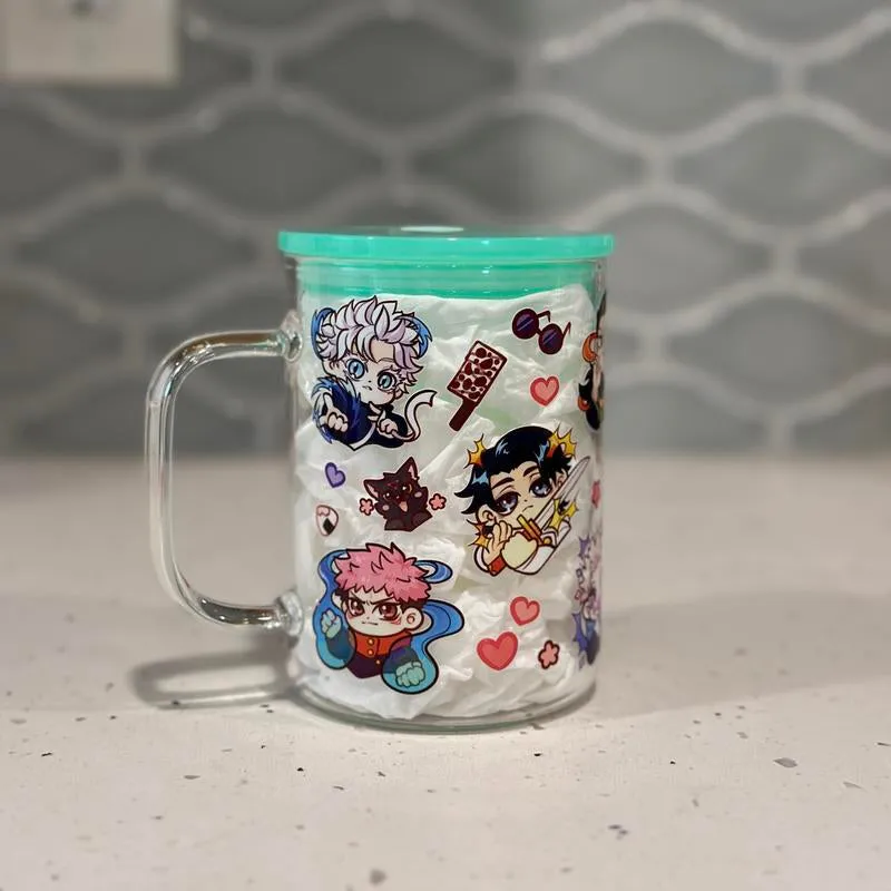 Anime Glass Mug with Straw - Battle Sorcerers