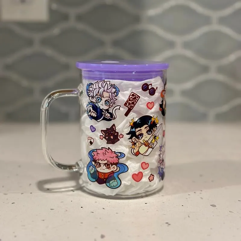 Anime Glass Mug with Straw - Battle Sorcerers