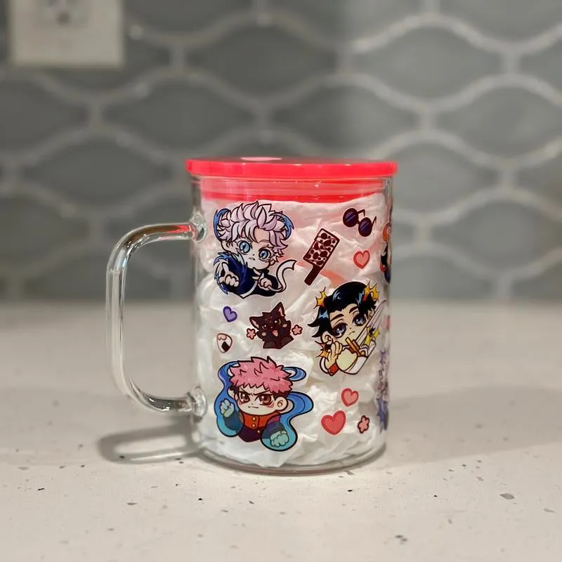 Anime Glass Mug with Straw - Battle Sorcerers