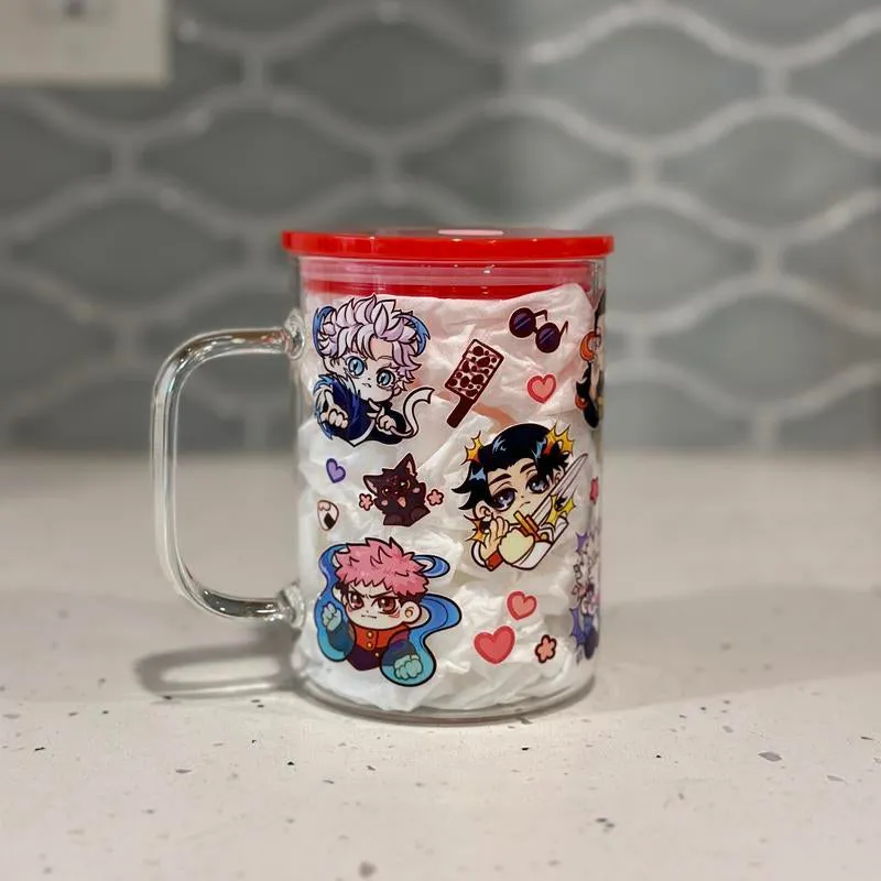 Anime Glass Mug with Straw - Battle Sorcerers