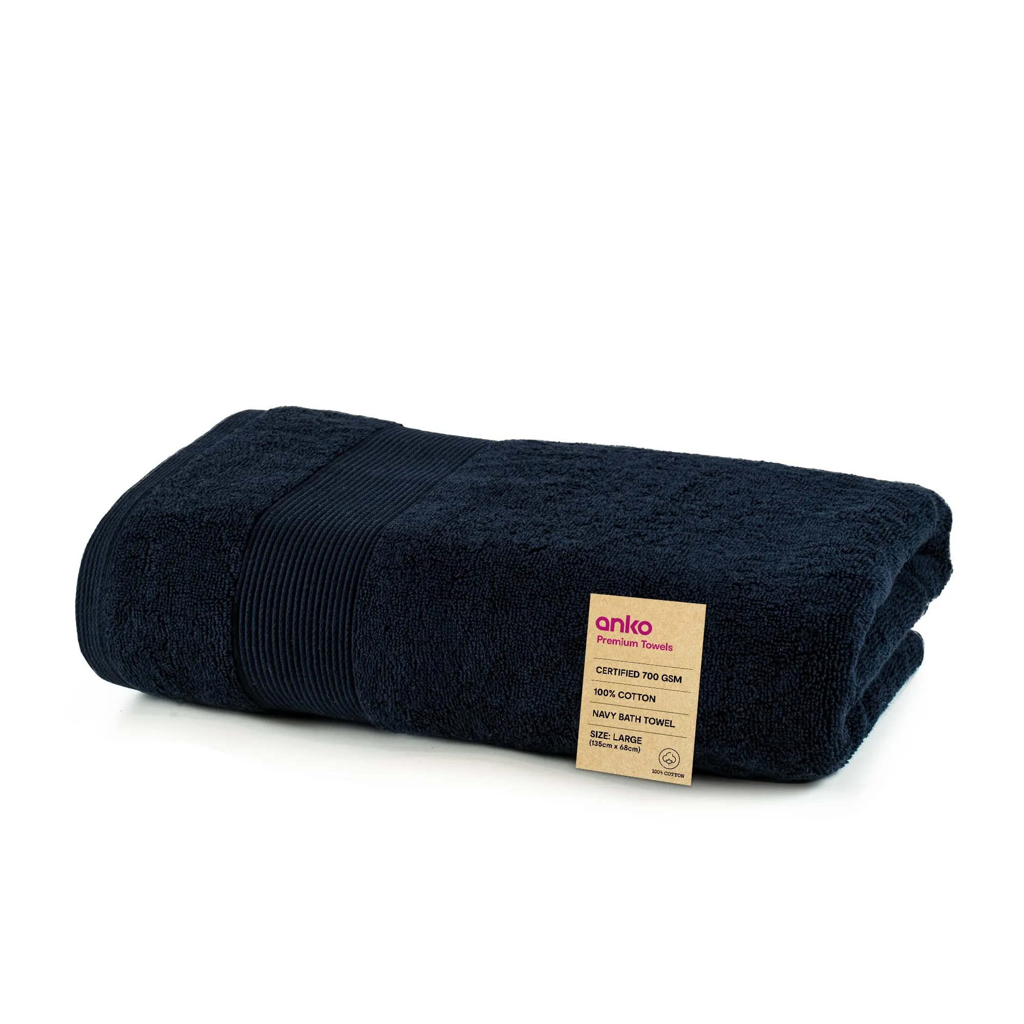 Anko Australia 100% Cotton 700 GSM Large Plush Bath Towel | Set of 1 | Super-Soft, Absorbent, Quick-Drying | Navy Blue Towel for Men, Women & Kids | 135x68 cm |Travel, Gym, Spa Towel