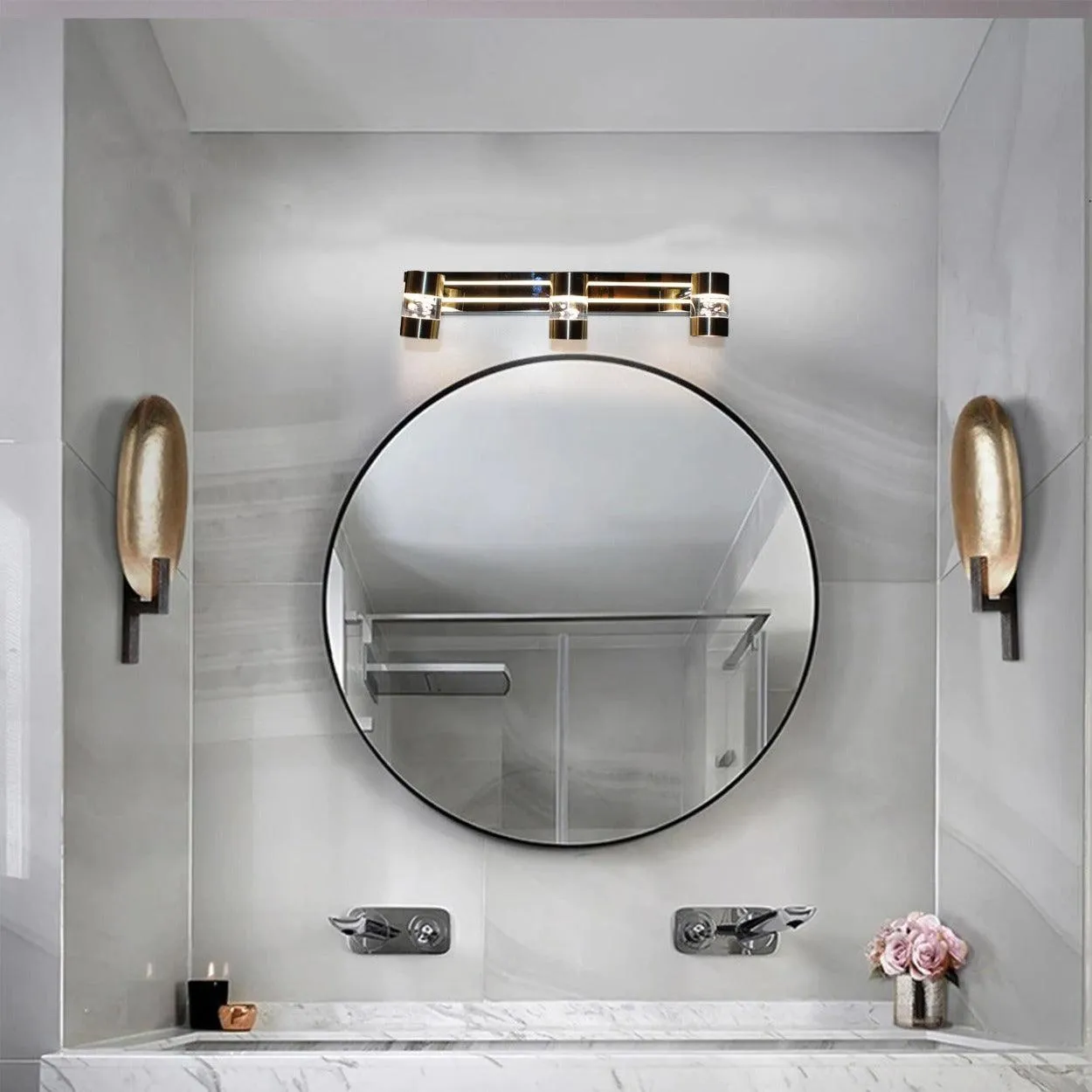 ANKUR CHROME AND GLASS BUBBLE CYLINDER PICTURE MIRROR LED WALL LIGHT