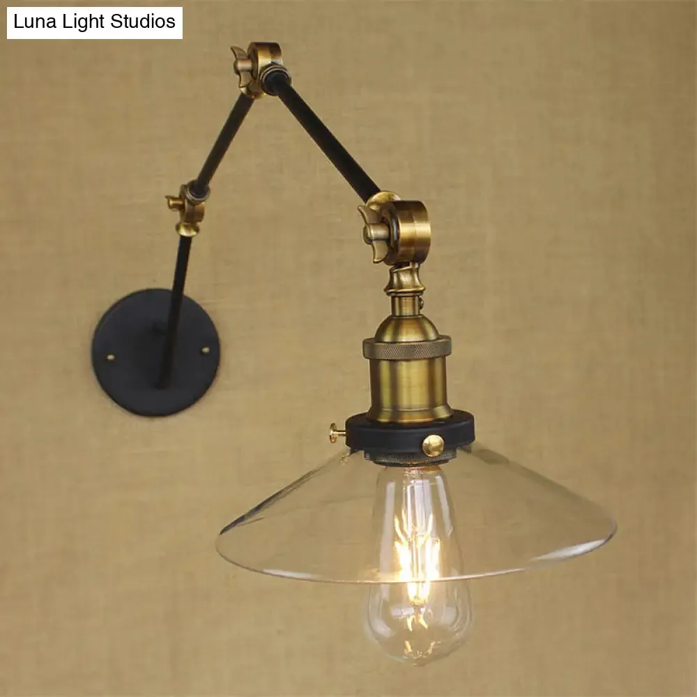 Antique Brass Wide Flare Wall Sconce Light with Clear Glass - Ideal for Coffee Shops