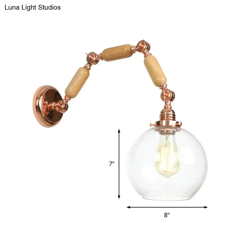 Antique Clear Glass Rose Gold Wall Light with Extendable Arm - Globe Living Room Sconce