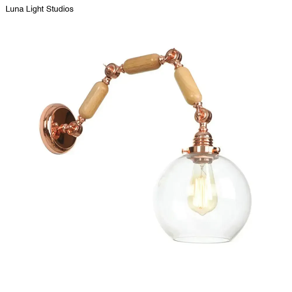 Antique Clear Glass Rose Gold Wall Light with Extendable Arm - Globe Living Room Sconce