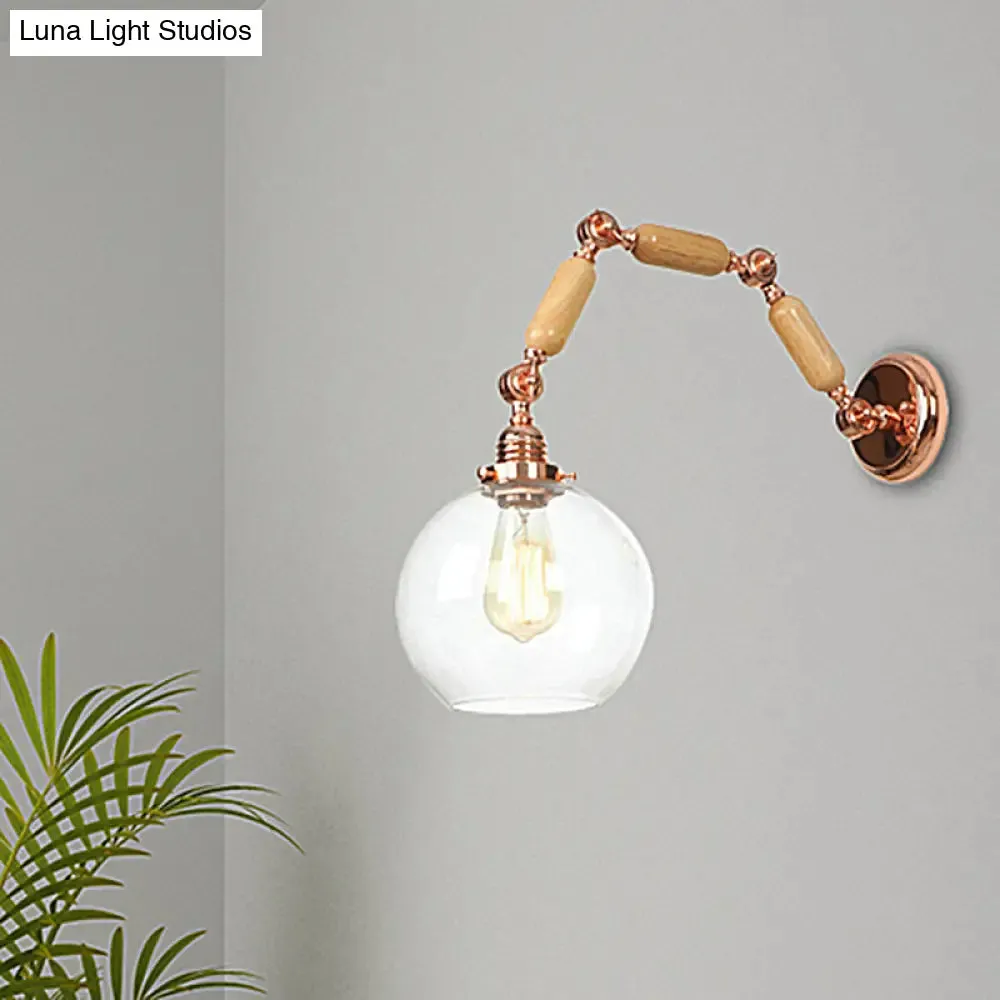 Antique Clear Glass Rose Gold Wall Light with Extendable Arm - Globe Living Room Sconce