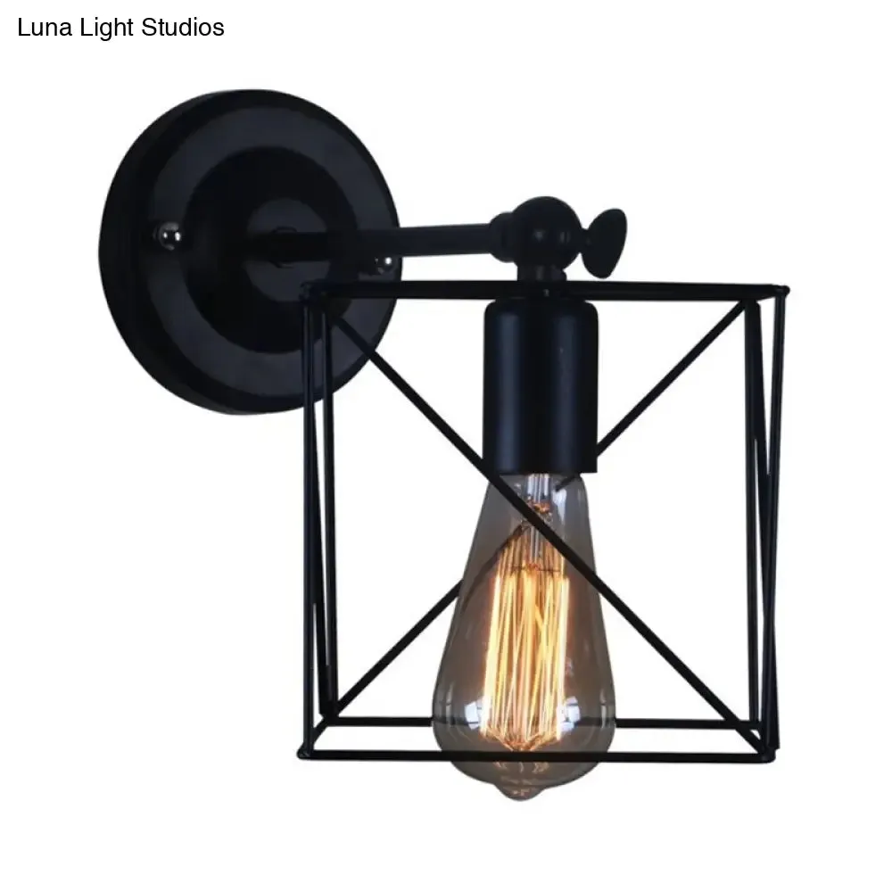 Antique Style Metal Wall Lamp with Black Cage Shade - Perfect for Bedroom Wall